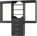 Modular Closet, 78" Wide Organizer with Hanging & Drawers, Wood Tower Storage for Walk-In Closets, Wall-Mounted Wardrobe Kit, Black