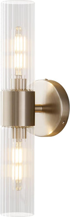 Bathroom Light Fixtures 2-Light, Modern Vanity Light for Bathroom, Wall Sconce, Bath Light with Glass Rods Shades for Mirror Bedroom Hallway (Brushed Nickel)