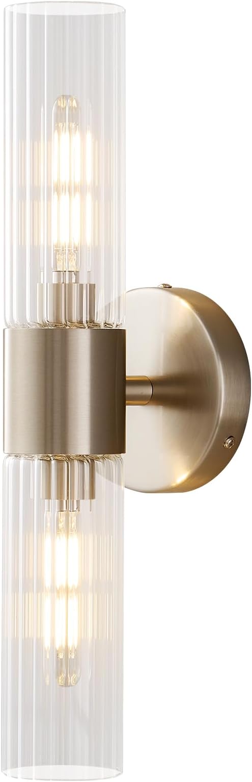 Bathroom Light Fixtures 2-Light, Modern Vanity Light for Bathroom, Wall Sconce, Bath Light with Glass Rods Shades for Mirror Bedroom Hallway (Brushed Nickel)