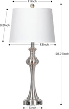 28.75" Silver Table Lamps for Living Room,Touch Lamps for Bedrooms Bedside Lamp 3-Way Dimmable Touch Control, Modern Silver Nightstand Lamp Fabric Shade Mid Century Accent Style（Bulb Inclued）