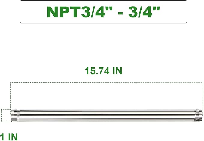 TAISHER 2PCS Stainless Steel Pipe Fittings, 3/4" NPT Male x 3/4" NPT Male Threaded, 16" Length Nipple Cast Pipe