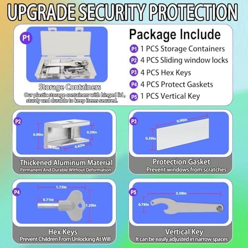 [6 Sets] Sliding Window Lock with Key Aluminum Alloy Adjustable Security Lock (Silver) Single Hole Quick Installation Anti-Theft and Anti-Theft Suitable for Vertical/Horizontal Windows