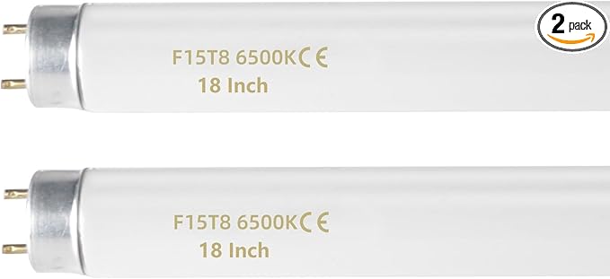 F15T8 18 Inch 15W T8 Fluorescent Replacement Tube Bulb Daylight 6500K Medium Bi-Pin G13 Base, 2 Count