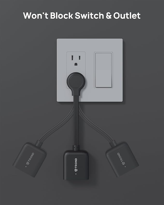 TROND Flat Outlet Extender with 6 Inch Cord - ETL Listed Multi Plug Extension Outlet Splitter, Electrical 3 Way Plug Adapter Wall Extender for Home Office Cruise Ship Travel Essentials, Black