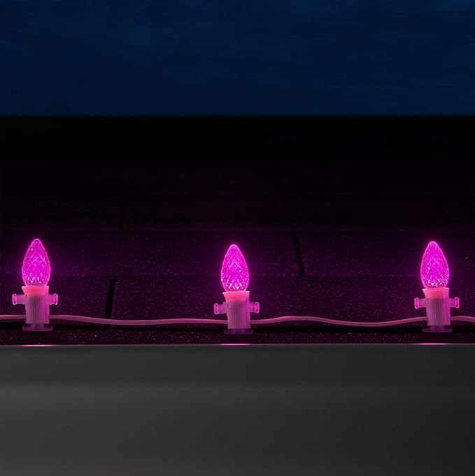 Wintergreen Lighting OptiCore C7 LED Christmas Light Bulbs - 25 Pack Heavy Duty Premium Outdoor Christmas Lights, E12 Base (Pink Faceted)