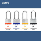 ZonRo Locks Laminated Steel Keyed Padlocks,Keyed Alike Locks, 1-9/16 inch Wide,Long Shackle Padlocks, Pack of 12，Orange Hoop, for Hasp Latch, Sheds, Fences, Storage Locker, School, Gym