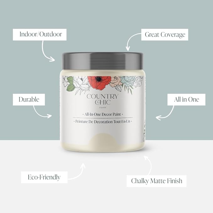 Country Chic All-in-One Chalk Paint for Furniture, Cabinets, Home Decor, Eco-Friendly, Matte Finish, Built-In Primer & Top Coat for Wood, Metal - Vanilla Frosting (Off White) - 8 oz (237 ml)