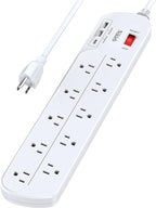 Long Power Strip, Multi Plug Outlet Extender Nikleb with 10 Outlets, Heavy Duty Extension Cord with 2 USB+1 Type C Ports, USB Plug Adapter Surge Protector for House, Garage, Patio, Basement