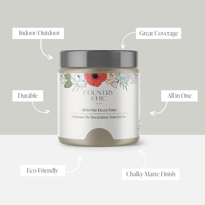 Country Chic All-in-One Chalk Paint for Furniture, Cabinets, Home Decor, Eco-Friendly, Matte Finish, Built-In Primer & Top Coat for Wood, Metal - Soiree (Beige Taupe) - 8 oz (237 ml)