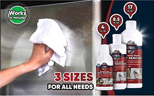 CLEAN MY STEEL – Stainless Steel Rust Stain Remover Kit with Protector – Fast Acting for Commercial Equipment Rust Cleaner for Appliances, Grills & More – Food-Safe Stainless Steel Cleaner (4 oz)