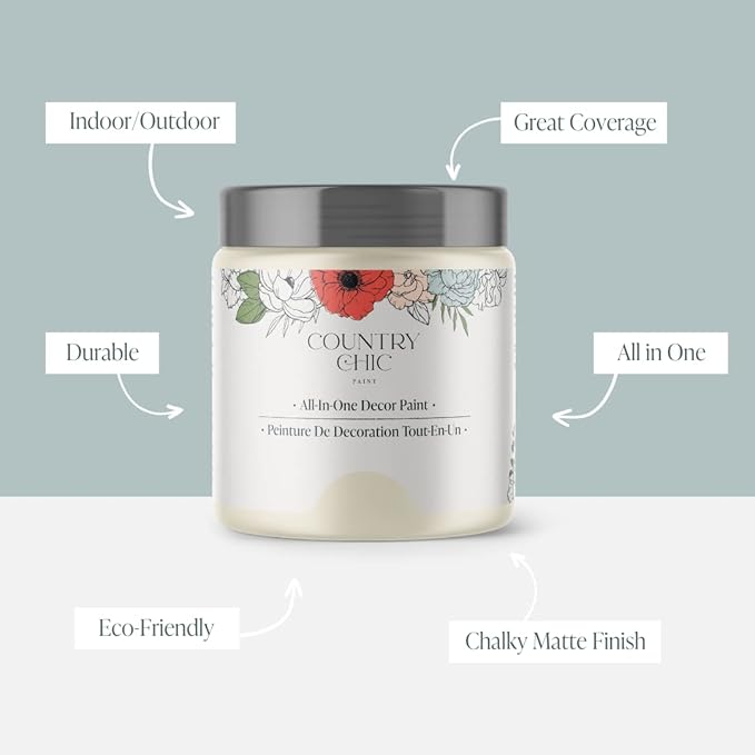 Country Chic All-in-One Chalk Paint for Furniture, Cabinets, Home Decor, Eco-Friendly, Matte Finish, Built-In Primer & Top Coat for Wood, Metal - Vanilla Frosting (Off White) - Quart 32 oz (950 ml)