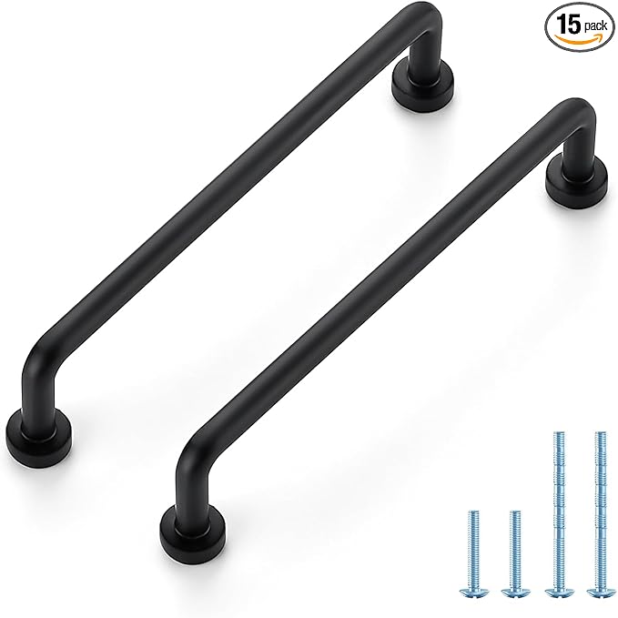 JOY DECOR Cabinet Pulls – 5 Inch Hole Center, Matte Black, 15 Pack, Zinc Alloy Cabinet Handles for Drawers & Cupboard – Vintage Style Hardware for Kitchen, Bathroom, Dresser, Furniture Makeover