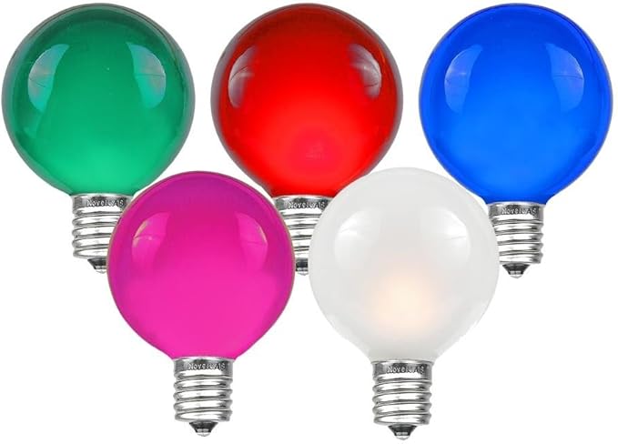 Novelty Lights 25 Pack G40 Multicolor Outdoor Globe Bulbs, Light Bulbs Glass Incandescent Bulbs with 3000 Hour Lifespan, Globe String Lights Replacement Bulbs