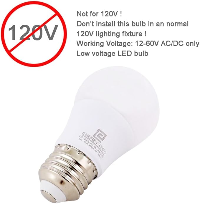 12V-60V LED Light Bulb E26 Regular Light Base,4000K Daylight, 12V AC DC Low Voltage 3W LED Equivalent 25W Lamp, Medium Screw Base, 12V 24V 32V 36V 48V 60V A15 Bulb, Not for 120V, 6 Pack