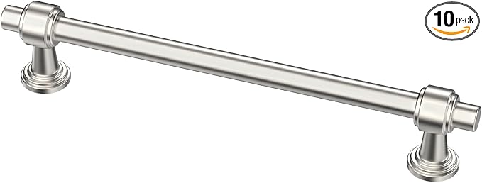Alzassbg 10 Pack Brushed Satin Nickel Cabinet Pulls, 6-1/4 Inch(160mm) Hole Centers Cabinet Handles Kitchen Hardware Straight Bar for Cabinets and Drawer AL3505SN