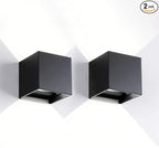 2 Pack LED 20W Outdoor Sconce Wall Lights Interior/Exterior Up and Down Lights IP65 Waterproof Sconce Outdoor Lighting Fixtures Square Aluminum Wall Mount Light Black 6500K Cold Lights
