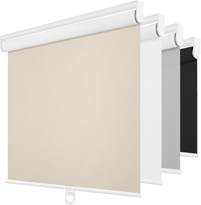 ChrisDowa Cordless Blackout Roller Shades for Windows, Thermal Insulated UV Protection Pull Down Shades, Total Blackout Window Blinds for Home, Office, Bedroom, Door (33" W x 72" H, Beige)