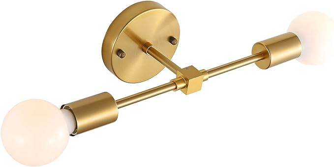 Brushed Brass Wall Sconce 2 Lights Bathroom Vanity Modern Industrial Wall Lamp Wall Mount Lighting Fixture（Gold Color）
