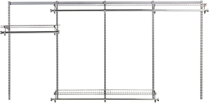 Rubbermaid Configurations Custom Closet Kit 4-8 Ft. Adjustable Metal Wire Shelving Titanium Finish Expandable Organization System Hardware Included for Home Closet/Pantry/Laundry/Mudroom