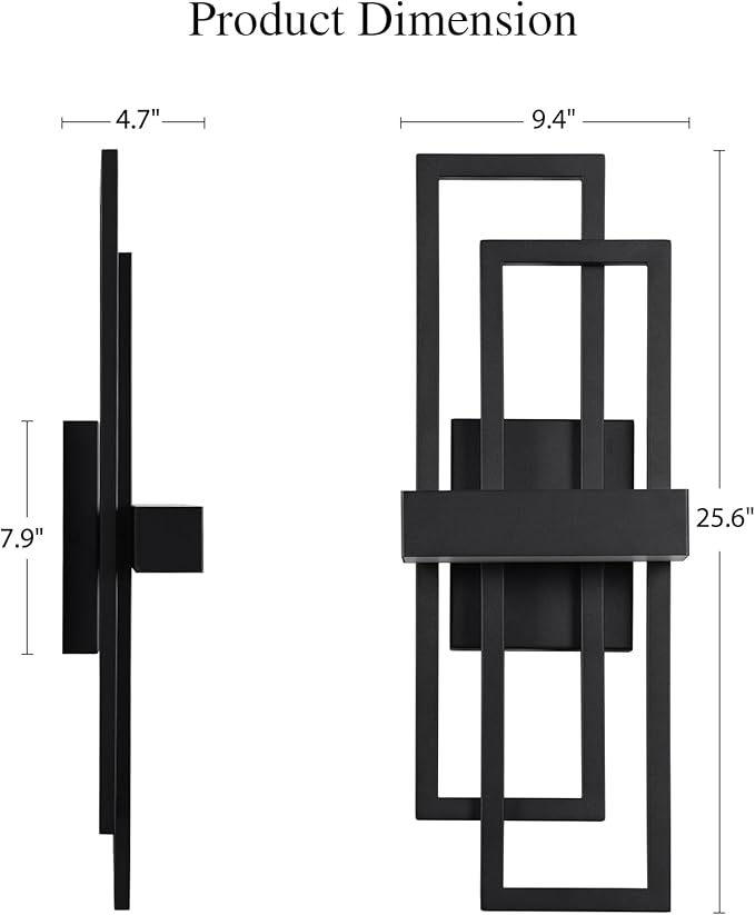 LamQee 25.6 Inch Modern Outdoor Wall Lights, Integrated LED 1200LM Large Exterior Lighting Fixture Dual Rectangle Outdoor Sconce, Black Metal Wall Mount Porch Light Outside Lamp for House Garage Patio