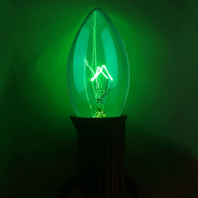 C9 Christmas Light Replacement Bulbs, 25 Pack Clear Green Christmas Light Bulbs, E17 Intermediate Base Bulb for Outdoor String Lights St Patricks Day Xmas Lights, 7Watt