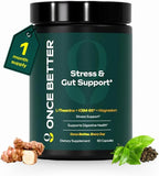 Once Better™️ Stress & Gut Support Supplement – Ashwagandha KSM-66®, L-Theanine, Magnesium Glycinate, Probiotics & Inulin for Digestive Health & Stress Relief – 60 Capsules - Men & Women