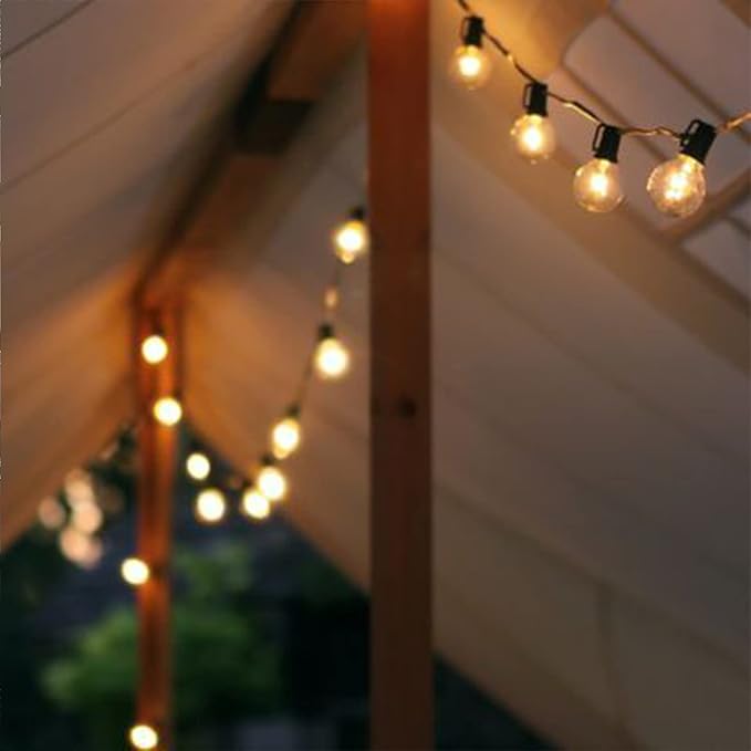 50 Pack G40 Light Bulbs Replacement, 120V 5W Clear Globe G40 Outdoor String Lights Bulbs Replacement, C7 or E12 Candelabra Base Wax Warmer Light Bulbs, 2200K Warm White Vintage Incandescent Bulbs