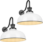 Outdoor Gooseneck Barn Lights, 14 Inch Dome Outdoor Wall Sconce Farmhouse Exterior Wall Mount Light Vintage Wall Lighting Fixture Industrial Wall Lantern for Porch, Entryway, Garage, RZ007M-2 WH