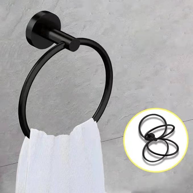 Cilee 8 Piece Matte Black Bathroom Hardware Set, 24inch Bathroom Towel bar+Towel Ring+Toilet Paper Holder+ Robe Towel Hook, SUS304 Stainless Steel Bathroom Accessory Set