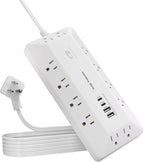 16-in-1 Surge Protector Power Strip with Multi-Function Stand, 6 Outlets with 2 USB-C (20W PD) and 2 USB-A (18W) Ports, 6FT Extension Cord for Home Office Desktop and Dorm (White)