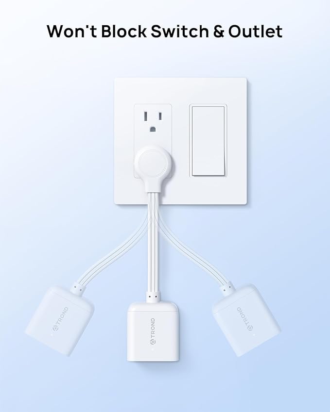 TROND Flat Outlet Extender with 6 Inch Cord - ETL Listed Flat Plug Extension Outlet Splitter Adapter, Electrical 3 Way Multi Wall Plug Extender for Home Office Dorm Room Cruise Ship Travel, White