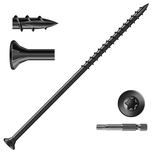 #14 x 7 Inch Deck Screws (19Pcs) 1lb. Exterior Wood Screws. Carbon Steel, Black, Flat Head, Rust Resistant epoxy Coated, with T30 Star Bit