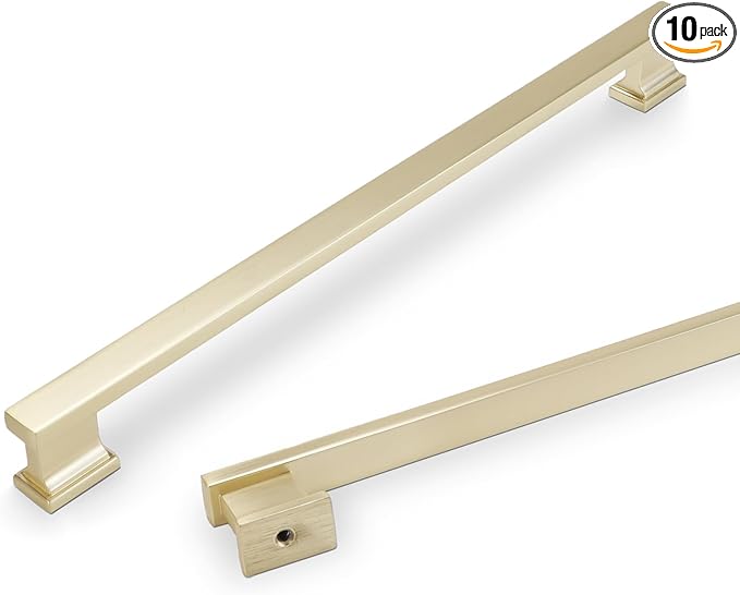 COTYKILEY 10 Pack 10 Inch(256mm) Brushed Brass Cabinet Handles Gold Kitchen Cabinet Pulls Cabinet Door Handles Kitchen Cabinet Hardware