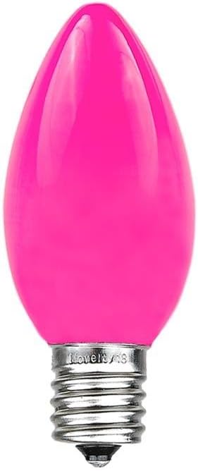Novelty Lights Ceramic Christmas Replacement Bulbs - Outdoor Individual Bulbs for Events, Holiday Parties, Patios, and More - C7/E12 Candelabra Base, 5 Watt Lights (Pink, 25 Pack)
