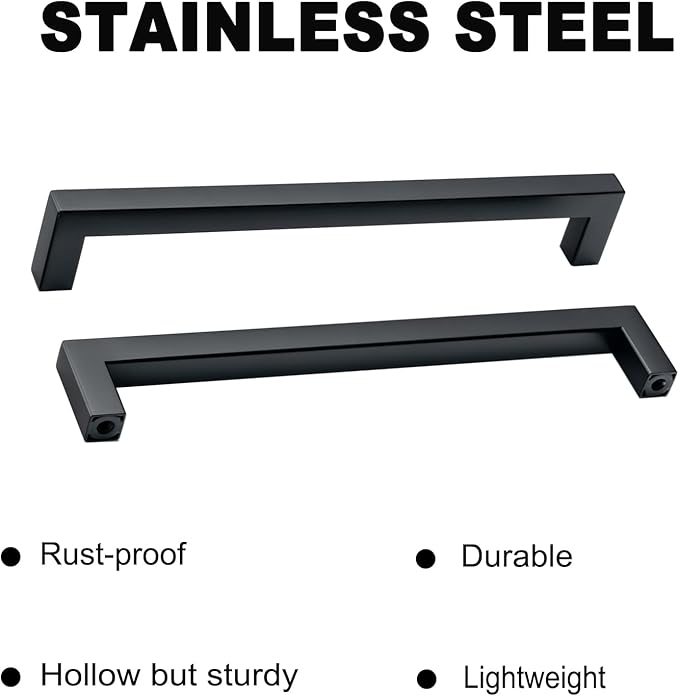 10 Pack Matte Black Cabinet Pulls 8 Inch Black Square Drawer Handles Dresser Pulls Stainless Steel Kitchen Cabinet Handles Cabinet Hardware