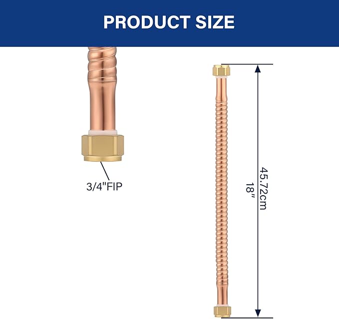 Solimeta 18" Connector for Water Heater with 3/4" FIP and 3/4" FIP Ends, Copper