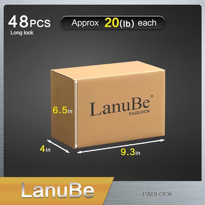 LanuBe Lock Laminated keyed Padlock (1-9/16", 40mm), keyed Alike Locks, Long Shackle,Marked Black Plastic Hoop, Pack of 48