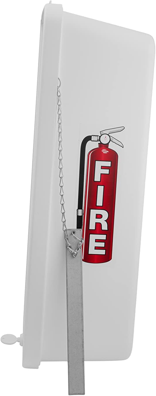 PRO&Family 20 lb Fire Extinguisher Cabinet, White with Breaker Bar Attachment, Compact Box Style, Weather Resistant, Floor Mount, Garage, Utility Room, Hallway