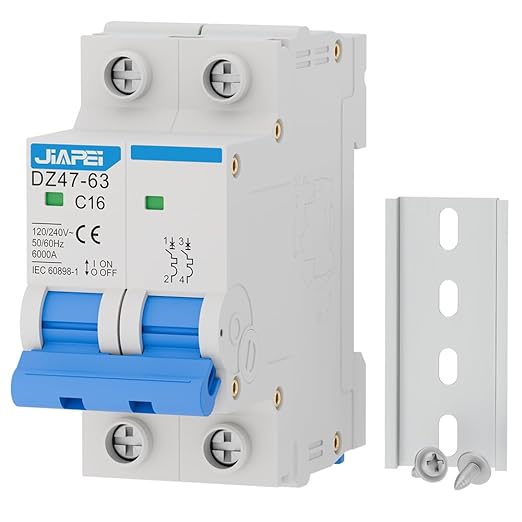 AC Miniature Circuit Breaker, 120V/240V 2 Pole 16 Amp DIN Rail Mount Circuit Breaker, MCB C16 Solar AC Disconnect Switch,Thermal Magnetic Trip