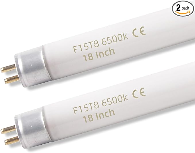 2 Pack 15W 18 Inch T8 6500K Fluorescent Linear Tube Bulb F15T8/WW G13 Base