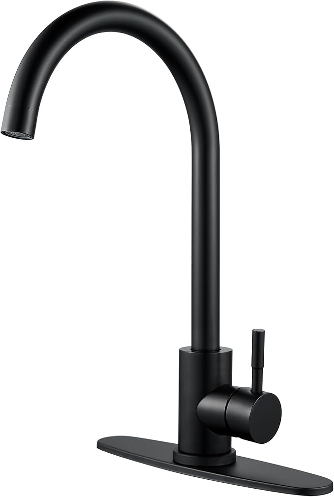 Single Handle High Arc Matte Black Kitchen Faucet Stainless Steel Commercial Single Hole Kitchen Sink Faucet, Modern One Hole Bar Sink Faucet with Deck Plate