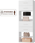 ROOMTEC 25.5" 2 Drawer Short Tower Closet Unit, Modular Closet System with Drawers and Shelf, Wardrobe Organizer for Bedroom or Walk-in Closet, Wall Mounted, Customizable Clothes Storage Unit, White