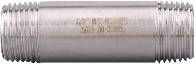 3/8" X 3/8" NPT Male Nipple Stainless Steel 304 Cast Pipe Coupling Fitting 2" Length (pack of 2)