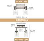 2-Light Wall Sconce Spotlight with Seeded Glass Shade, Modern Brushed Nickel Ceiling Track Lighting for Hallway Bathroom
