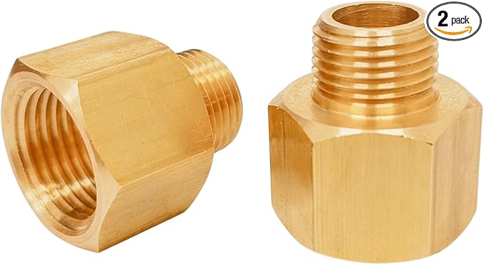 2 Pack Brass Pipe Fittings, 1/2" NPT Female to 3/8" NPT Male Reducer Adapter, Solid Brass Pipe Extension Connectors, Thread 0.75" ID × 0.625" OD, 300 Psi