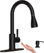 APPASO Bronze Touchless Kitchen Sink Faucet with Pull-Down Sprayer and Soap Dispenser, Oil Rubbed Bronze Kitchen Faucet Touchless, Single Handle High Arc Stainless Faucets with Sensor