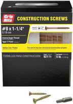 Grip-Rite 114GCS5#8 x 1-1/4", T25 Star Drive Gold Construction Wood Screw, 5lb Box