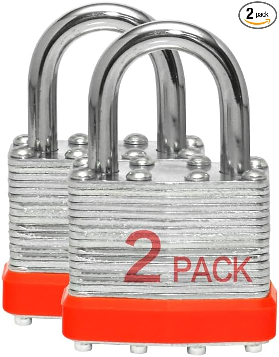 Keyed Alike Laminated Steel Padlocks with Normal Shackle for Sheds, Fences & Lockers (2-Pack)