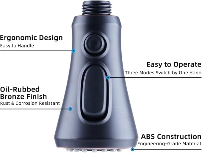 Hibbent Pull Down Spray Head, NSF/ANSI/CAN 61 & CUPC Certified 3-Function Spray Nozzle, 15 Adapters, Kitchen Sink Faucet Head Replacement Compatible with Moen, Delta, Kohler, Oil-Rubbed Bronze