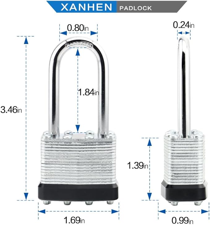 Lock Outdoor Padlocks, Key Lock, Padlocks with Same Key - Laminated Steel Keyed Padlocks with Long Shackle, 60 Pack, for Hasp Latch, Sheds, Fences, Storage Locker, School, Gym
